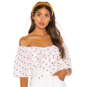 LPA Top White Red Tie Front Polka Dot Smocked Back Size XS from REVOLVE
